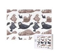Illustration de phoques Lion de mer,Puzzle Familial en Bois de 300 pièces pour Adultes et Adolescents, décoration d'intérieur