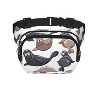 Illustration de phoques Lion de mer,Sac Banane carré Double Couche, Sac de Poitrine