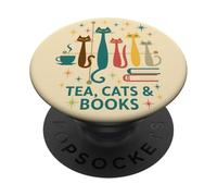 Illustration de Piles de Chats avec thé et Livres PopSockets PopGrip Adhésif