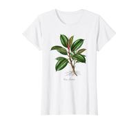 Illustration de Plante en Caoutchouc Ficus elastica T-Shirt Graphique avec Valeur, Femme, Blanc, L