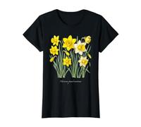 Illustration de Plante Jonquille Narcisse pseudonarcissus T-Shirt Graphique avec Valeur, Femme, Noir, L