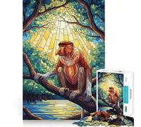 Illustration de Singe nasique en vitrail, Puzzle de 1000 pièces pour Adolescents, Jeu de réflexion et de complicité, pièce de Collection découpée avec précision 38x52cm
