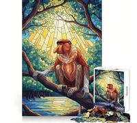 Illustration de Singe nasique en vitrail, Puzzle de 1000 pièces pour Adolescents, Jeu de réflexion et de complicité, pièce de Collection découpée avec précision 38x26cm