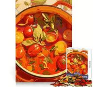 Illustration de Soupe à la Tomate dans Un Pot Orange Puzzle de 1000 pièces pour Adultes Stimule la mémoire Passe-Temps agréable Découpe de qualité Joli Cadeau (38x26cm)