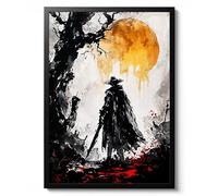 Illustration de style anime Assassin de la lune dorée, thème du guerrier du coucher du soleil, poster de portrait, décoration murale, cadeau, archivage mat, A2 (impression uniquement) - 59,4 x 42 cm