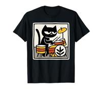 Illustration de Tambours d'art Folklorique de Batteur de Chat Noir T-Shirt