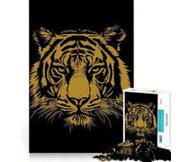 Illustration de tête de Tigre sur Fond Noir Puzzle de 1000 pièces pour Adolescents, Jeu de logique et de Coordination, découpe précise, Surprise de Noël 38x52cm