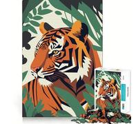 Illustration de Tigre dans la Jungle Puzzle de 1000 pièces pour Adultes Jeu de réflexion apaisant Bords précis 38x26cm