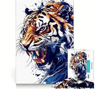 Illustration de Tigre Rugissant Puzzle de 1000 pièces pour Adolescents Améliore la mémoire Détente et Plaisir Bords précis Cadeau élégant (50x75cm)