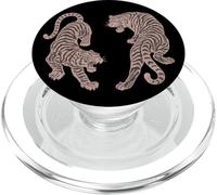 Illustration de Tigres Vintage Jumeaux | Motif Tigre féroce rétro PopSockets PopGrip pour MagSafe