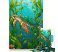 Illustration de Tortue Marine en vitrail Puzzle de 1000 pièces pour Adolescents Jeu de réflexion Relaxant et Amusant Cadeau touchant (50x75cm)
