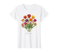 Illustration de Tulipe Tulipa gesneriana T-Shirt Graphique avec Valeur, Femme, Blanc, S