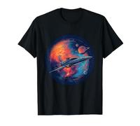 Illustration de Vaisseau Spatial Galactique avec planète Orange lointaine T-Shirt Graphique avec Valeur, Homme, Noir, XL