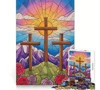 Illustration de vitrail Trois Croix Puzzle de 1000 pièces pour Adolescents Jeu de logique et de développement Personnel Paisible et Amusant Bords Lisses Cadeau créatif 50x75cm