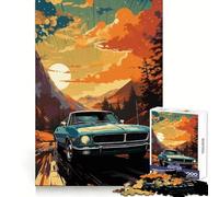 Illustration de Voiture Vintage pour Une Balade en Voiture Puzzle de 1000 pièces pour Adolescents Stimulation de la mémoire et détente Découpe Fine Surprise Festive (38x52cm)