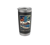 Illustration de voyage vintage Toronto Canada Skyline CN Tower Gobelet isotherme en acier inoxydable double paroi