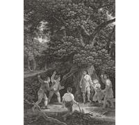 Illustration des citoyens locaux près de Boscobel House avertissant le roi Charles II d'Angleterre que les forces de Cromwell arrivent en 1651. Charles s'est caché dans un chêne tandis que les forces