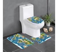 Illustration Détaillée d'une Carte Topographique du Monde Tapis De Bain 3 Pièces Doux Tapis WC Absorbant Carpettes De Toilette pour Douche Intérieur Chambre À Coucher