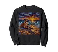 Illustration d'été du Dogue Allemand sur Une Plage au Coucher du Soleil Sweatshirt