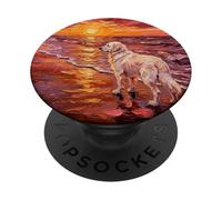 Illustration d'été représentant Un Chien des Pyrénées sur Une Plage au Coucher du Soleil PopSockets PopGrip Adhésif