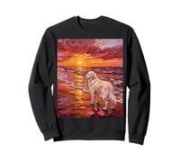 Illustration d'été représentant Un Chien des Pyrénées sur Une Plage au Coucher du Soleil Sweatshirt