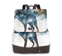 Illustration double exposition du loup Sac à dos de voyage tendance pour femme, sac à dos décontracté, sac à dos en cuir imprimé pour femme pour le travail