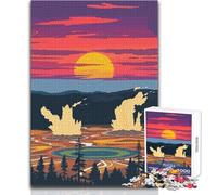 Illustration du Coucher de Soleil dans Le Parc National de Yellowstone Puzzle de 1000 pièces pour Adolescents,idéal pour Un Apprentissage ludique et cognitif Cadeau Original et attentionné 50x75cm
