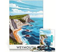Illustration du Littoral de Weymouth Puzzle de 1000 pièces pour Adolescents Jeu de mémoire Système de Verrouillage sécurisé Pas de pièces Qui se détachent pour Les Voyages (38x52cm)