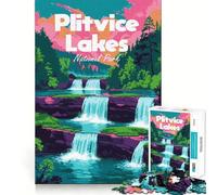 Illustration du Parc National des Lacs de Plitvice Puzzle de 1000 pièces pour Adultes Smart Reason Toy Home Enjoy Sharp Edge Article Santa Wish (38x26cm)