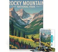 Illustration du Parc National des Montagnes Rocheuses Puzzle de 1000 pièces pour Adolescents Jeu Intelligent en Groupe Décoration Murale (38x52cm)