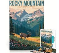 Illustration du Parc National des Montagnes Rocheuses Puzzle de 1000 pièces pour Adolescents Renforce la mémoire Paisible et Amusant Bords de qualité (38x26cm)