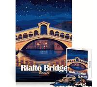 Illustration du Pont du Rialto à Venise la Nuit Puzzle de 1000 pièces pour Adolescents Développe la logique et Le Plaisir Découpe Nette Idée Cadeau (38x26cm)
