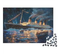 Illustration du Sauvetage Nocturne du Titanic. Puzzle coloré de 1000 pièces représentant Le Titanic par Une Nuit de tempête. Un défi Impossible à relever, Un Cadeau Amusant ! 70 x 50 cm / 1000 pièces