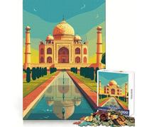 Illustration du Taj Mahal Puzzle de 1000 pièces pour Adultes Jeu de réflexion et de détente Découpe Parfaite Cadeau mémorable 50x75cm
