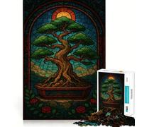 Illustration d'un bonsaï en vitrail Puzzle de 1000 pièces pour Adolescents idéal pour développer la réflexion et Passer Un agréable Moment de détente avec des Bords précis Un Cadeau attentionné