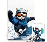 Illustration d'un Chat Faisant du Snowboard Puzzle de 1000 pièces pour Adultes Cadeau Stimulant pour l'esprit Jeu de Loisirs Facile Découpe précise Idée Cadeau Originale (38x52cm)