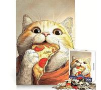 Illustration d'un Chat Mangeant Une Part de Pizza Puzzle de 1000 pièces pour Adultes Défi intellectuel Plaisir décontracté Découpe précise Cadeau attentionné (50x75cm)