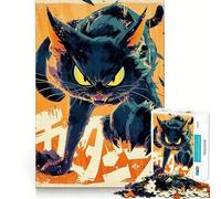 Illustration d'un Chat Noir en colère Puzzle de 1000 pièces Exercice cérébral Amusant Emboîtement précis sans espaces Activité de Partage et de renforcement des Liens familiaux (38x52cm)