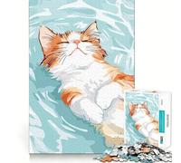 Illustration d'un Chat se Relaxant dans l'eau Puzzle de 1000 pièces pour Adultes, Jeu de logique Fine, Loisirs, Bords Nets, Objet de Collection (50x75cm)