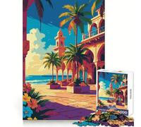 Illustration d'un Complexe balnéaire Tropical Puzzle de 1000 pièces pour Adultes Exercice Mental Passe-Temps paisible Découpe Laser Cadeau Symbolique (38x52cm)