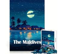 Illustration d'un Complexe hôtelier Nocturne aux Maldives Puzzle de 1000 pièces pour Adolescents Stimule la réflexion,favorise la détente et Offre Un Assemblage Solide Idéal comme Cadeau de Noël