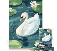 Illustration d'un Cygne dans Un étang de nénuphars pour Adultes, Puzzle de 1000 pièces Pure Logic, Jouet Peaceful Time, découpe Nette, Cadeau touchant 38x26cm