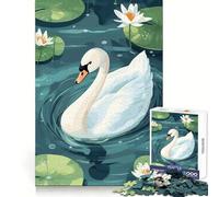 Illustration d'un Cygne dans Un étang de nénuphars Puzzle de 1000 pièces pour Adolescents développe la mémoire, se détend et s'amuse Design et Assemblage Amusants Surprise chaleureuse 38x52cm