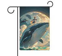 Illustration d'un drapeau de jardin baleine 32,6 x 47,5 cm vertical double face drapeaux de jardin d'été lin décoration extérieure saisonnière drapeau extérieur pour ferme vacances fête des mères