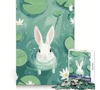 Illustration d'un Lapin Blanc dans Un étang de nénuphars Puzzle de 1000 pièces pour Adolescents Favorise la Concentration et la détente Cadeau mémorable (38x52cm)