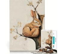 Illustration d'un lièvre endormi dans Un Arbre Puzzle de 1000 pièces pour Adolescents Jeu de réflexion Anti-Stress Découpe soignée Cadeau Artistique 50x75cm