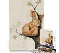 Illustration d'un lièvre endormi dans Un Arbre Puzzle de 1000 pièces pour Adolescents Jeu de réflexion Anti-Stress Découpe soignée Cadeau Artistique 50x75cm