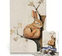Illustration d'un lièvre endormi dans Un Arbre Puzzle de 1000 pièces pour Adultes Cadeau Stimulant la logique et l'habileté Jeu Anti-Stress Découpe précise Liste de souhaits du Père Noël 38x52cm