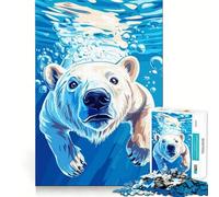 Illustration d'un Ours Polaire nageant sous l'eau Puzzle de 1000 pièces pour Adolescents, Jeu de logique et de détente mentale, découpe précise, Cadeau de Noël (50x75cm)