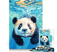 Illustration d'un Panda nageant sous l'eau Puzzle de 1000 pièces pour Adultes Jeu de logique Clair et Amusant Découpe Parfaite Cadeau élégant (50x75cm)